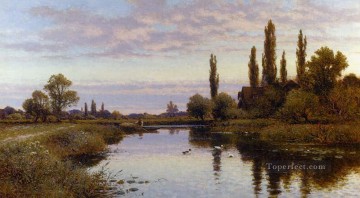 ブルック川の流れ Painting - リードカッターの風景 アルフレッド・グレンデニング小川